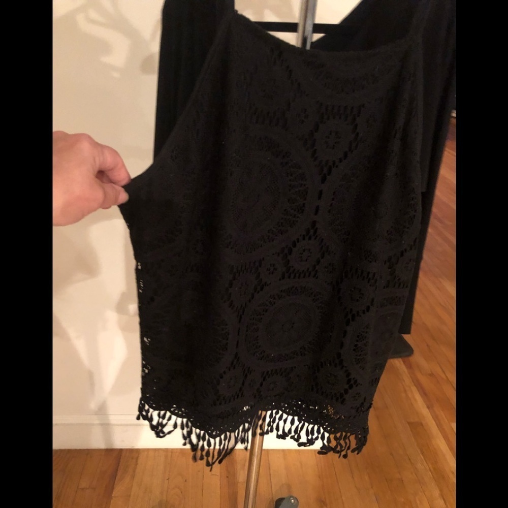 Xhilaration XXL black crochet lined camisole fringe trim adjustable - Picture 3 of 10